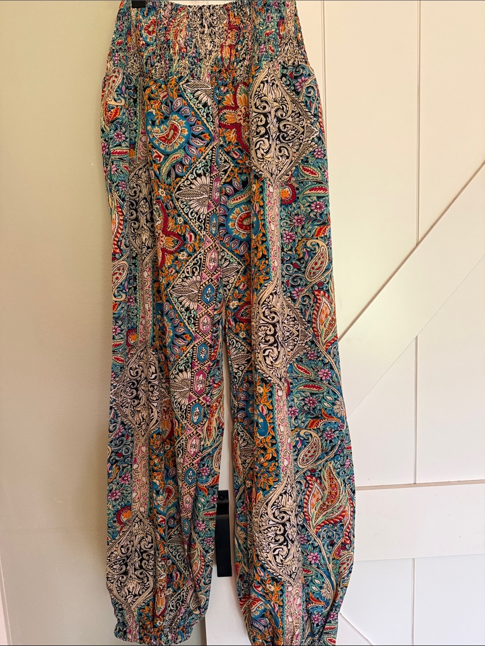 Cupshe Teal Multicolor Paisley Wide-Leg Track Pants M